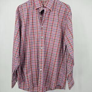 Alan Flusser Men’s M Multicolor Plaid Button-Up Shirt 100% Cotton Casual
